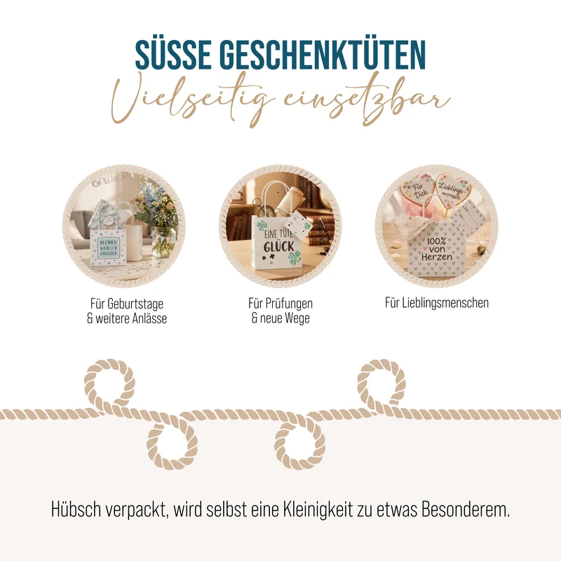 Geschenktüten 4er Set aus Papier mit Anhänger - vier Motive