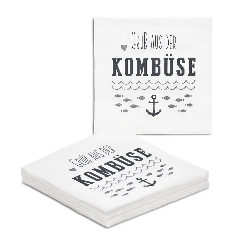 Servietten Gruß aus der Kombüse Anker weiß 33 x 33 cm - 20er Pack