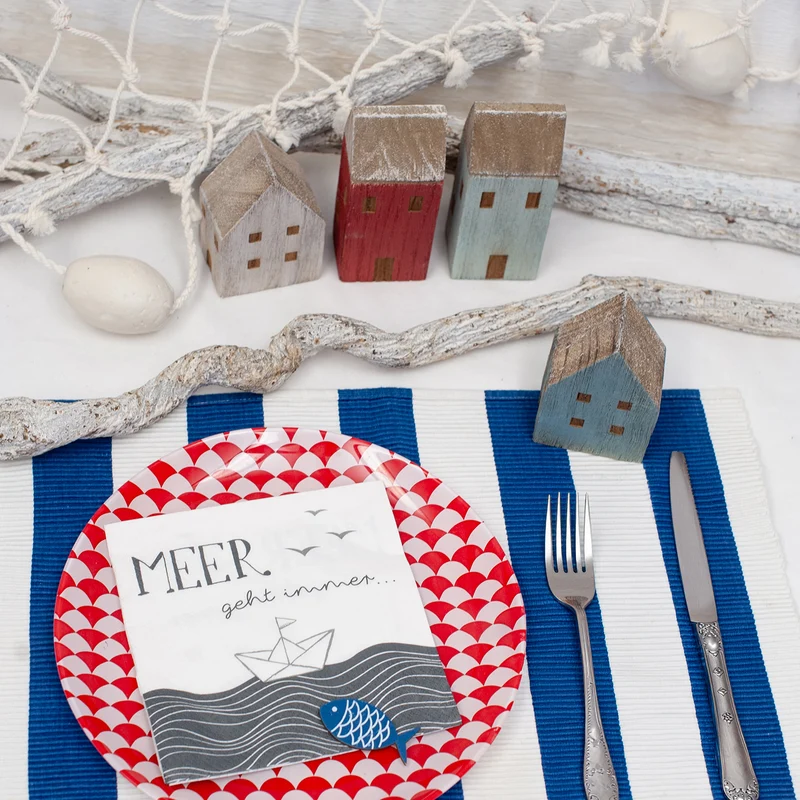 Servietten MEER geht immer Papierboot weiß grau 33 x 33 cm - 20er Pack