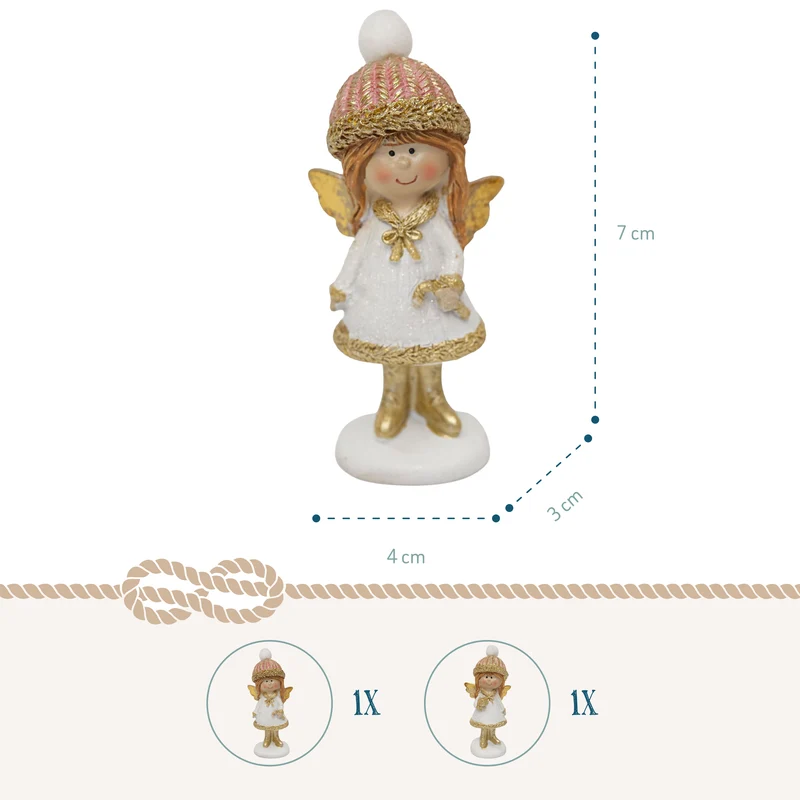 2er Set Engel Figuren Polyresin weiß gold ca. 7 cm hoch
