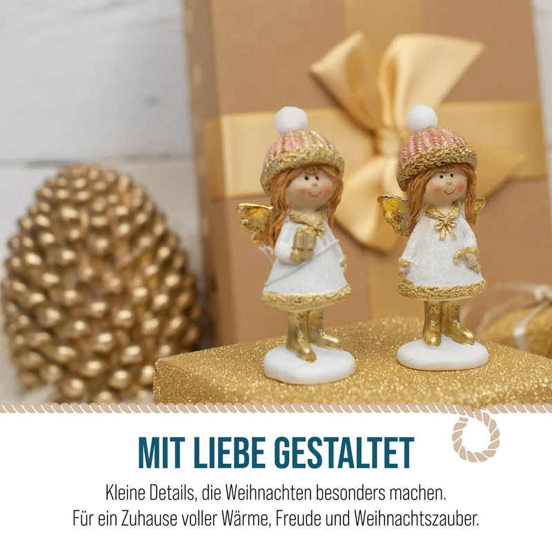 2er Set Engel Figuren Polyresin weiß gold ca. 7 cm hoch