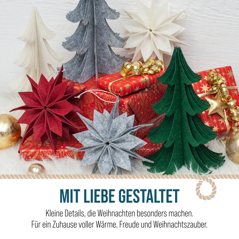 3er Set Filz Tannenbäume 20 cm grün grau creme Tischdeko