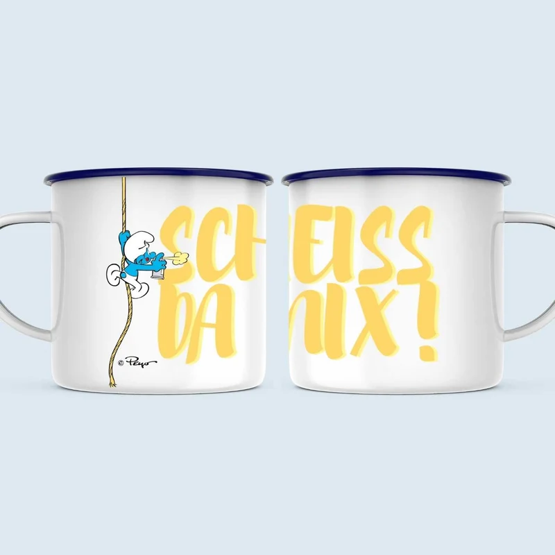 ®Die Schlümpfe Emailletasse "Scheiß da nix"