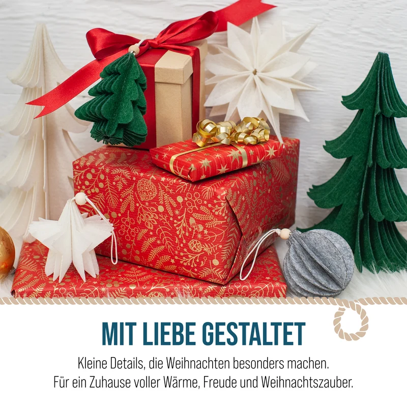 3er Set Filz Anhänger 3D Stern Baum Kugel ca. 7,5 cm grün grau