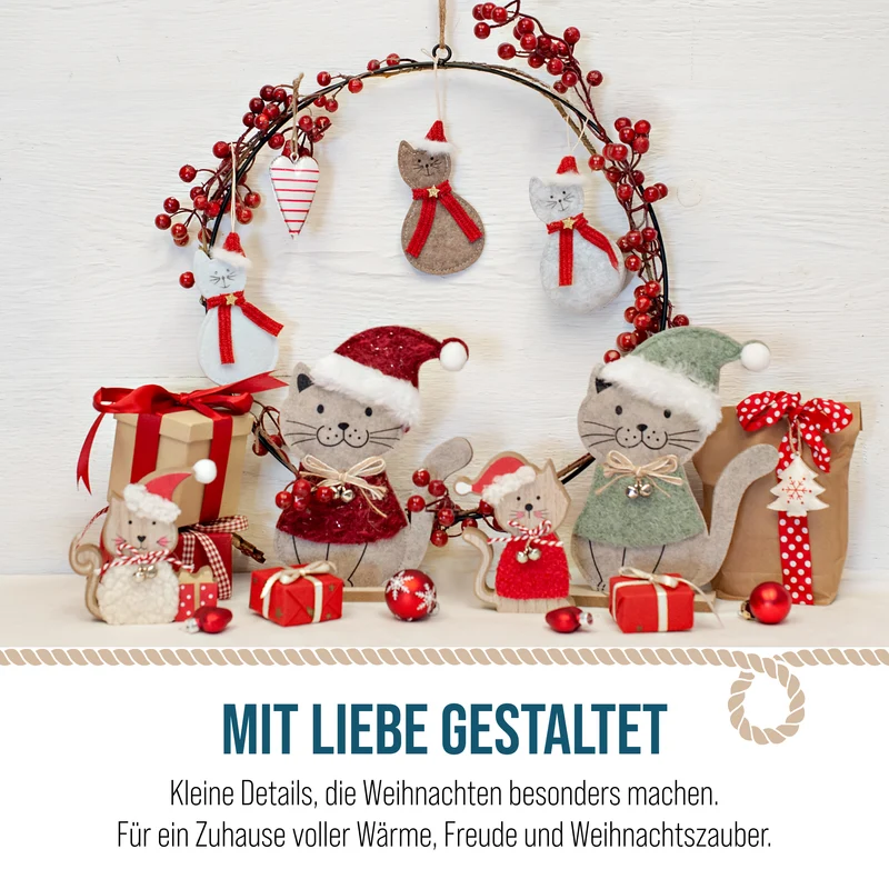 3er Set Katzen Christbaumschmuck Filz ca. 13 cm rot grau
