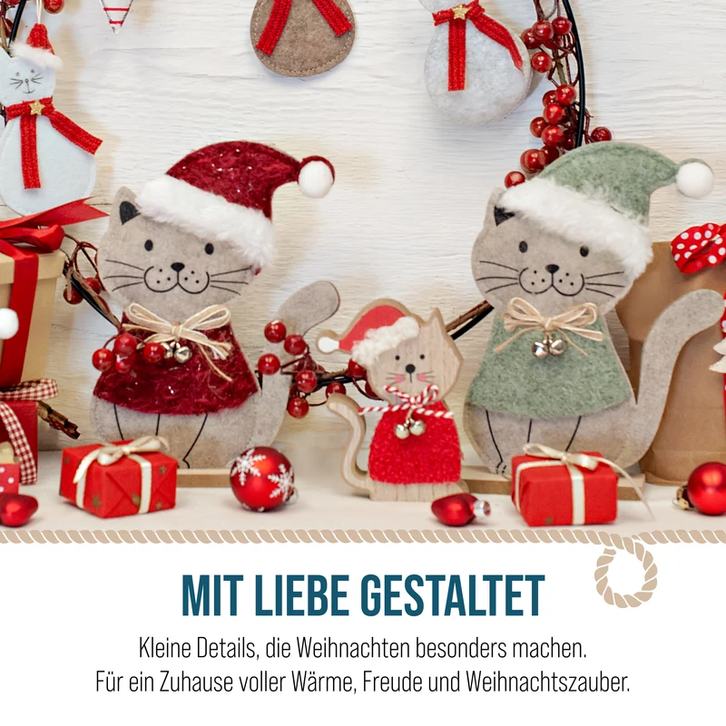 2er Set Filz-Katzen Aufsteller rot grün ca. 22 cm mit Sockel