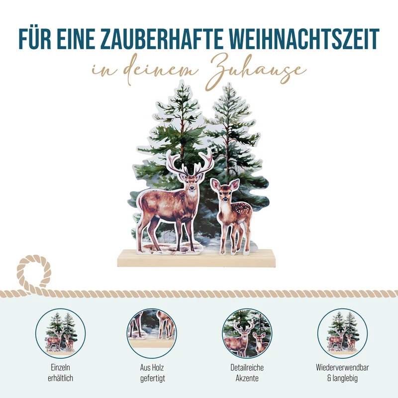 Weihnachts-Aufsteller Hirsch und Reh Holz ca. 21 cm hoch