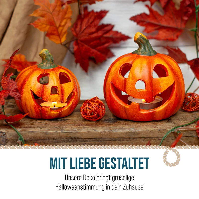 Windlicht Kürbis 3er Set Terrakotta orange ca. 10 bis 15,5 cm