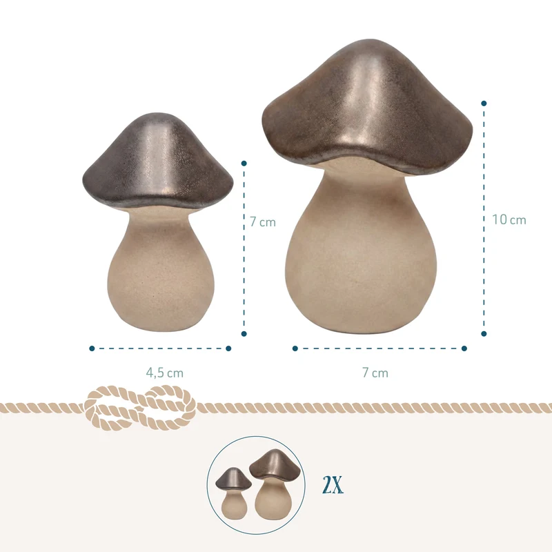 Deko-Pilze 2er Set aus Steinzeug braun beige ca. 7,5 und 10 cm