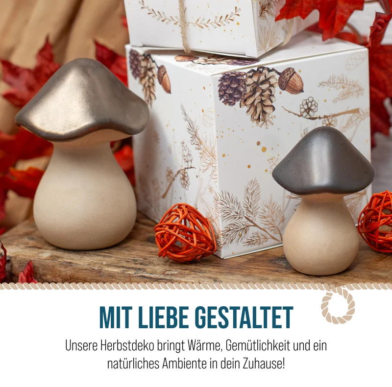 Deko-Pilze 2er Set aus Steinzeug braun beige ca. 7,5 und 10 cm