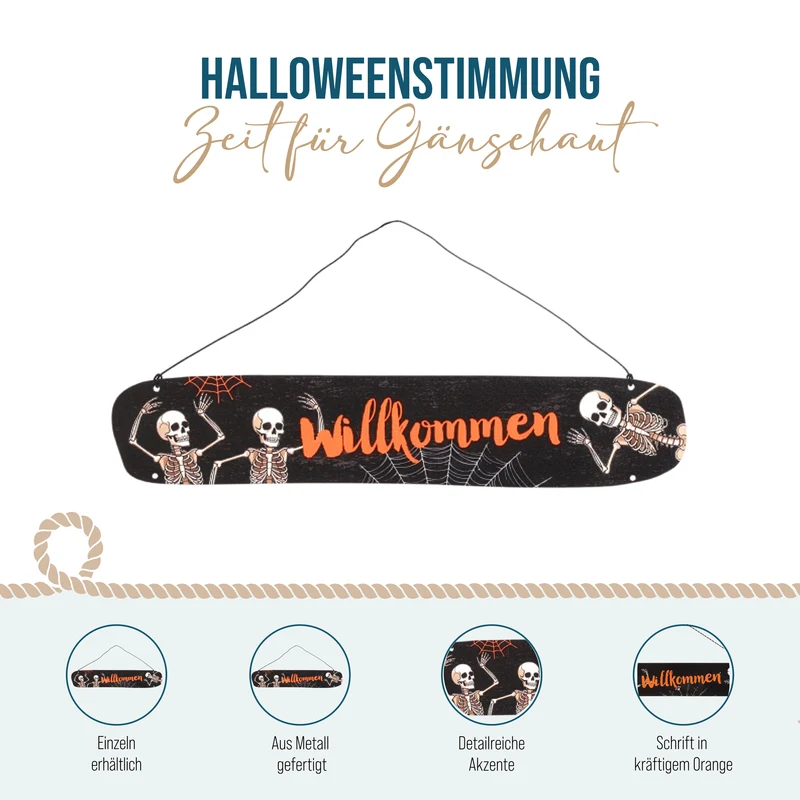 Deko-Schild Willkommen aus Eisen schwarz orange ca. 30 cm