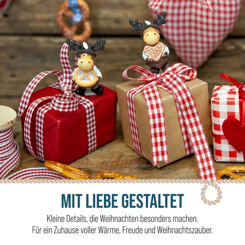 2er Set Elch Figuren in Tracht mit Breze und Lebkuchenherz 5,5 cm