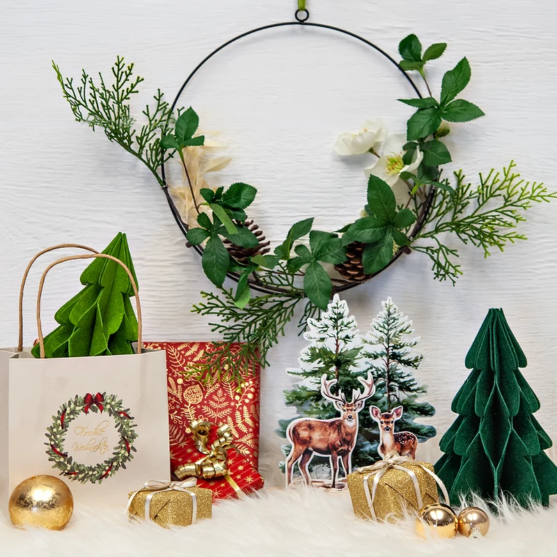 2er Set Tannenbaum Filz faltbar 20 cm Hellgrün und Dunkelgrün