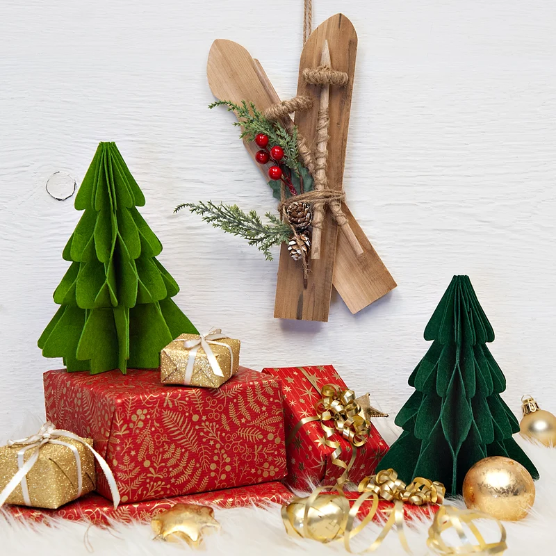 2er Set Tannenbaum Filz faltbar 20 cm Hellgrün und Dunkelgrün