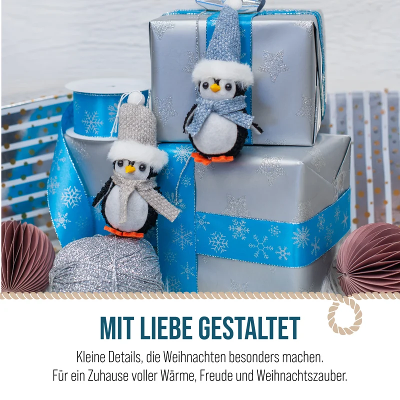 2er Set Pinguin Anhänger Stoff mit Strickmütze und Schal