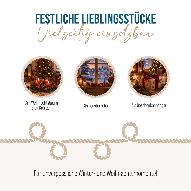 12er Set Holz Anhänger Stern Herz Baum 8 cm Weiß Grün in Geschenkbox