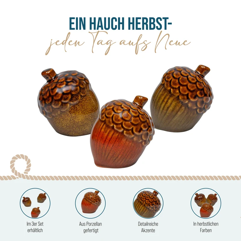 Eichel Figuren Porzellan 3er Set Gelb Orange Grün 7 x 7 x 7 cm