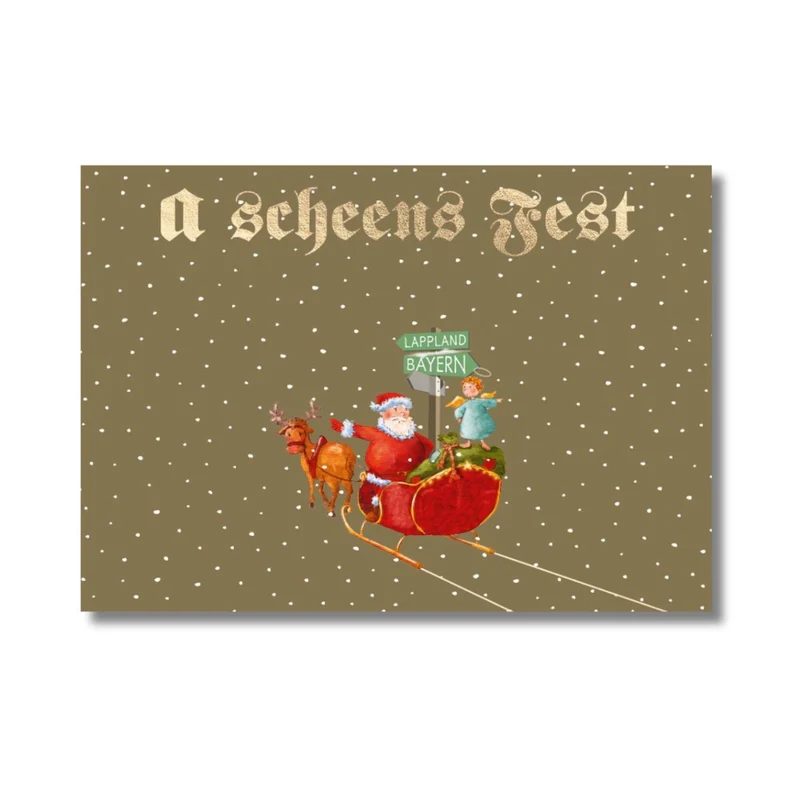 Glückwunschkarte "a scheens Fest- Nikolaus auf Schlitten"