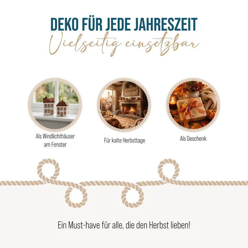 Keramik Windlichthäuser 2er Set – Teelichthalter in Hausform, weiß mit braunem Dach