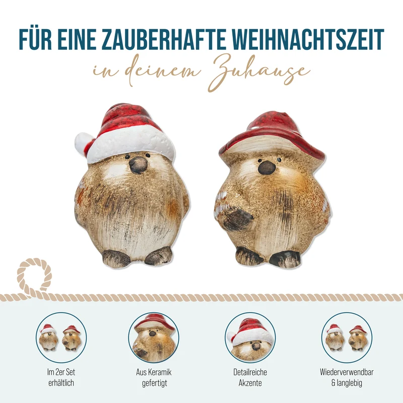 2er Set Wintervogel Figuren Keramik ca. 8,4 x 7 x 8,8 cm