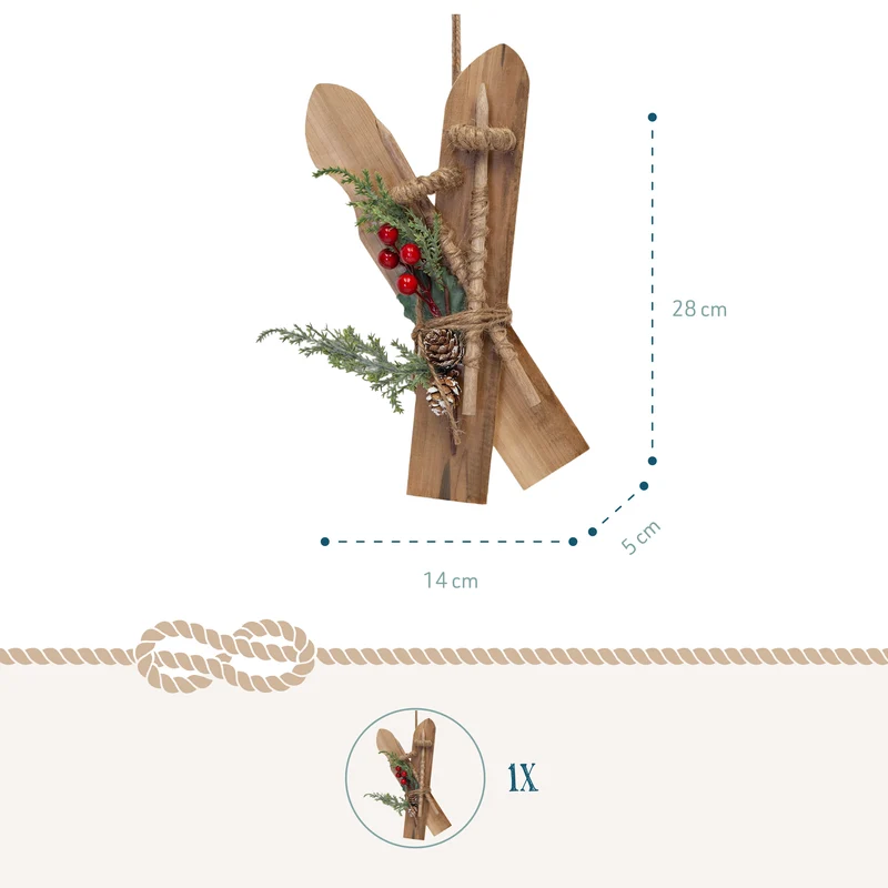 Ski Weihnachtsanhänger Holz mit Juteschleife ca. 14 x 28 cm