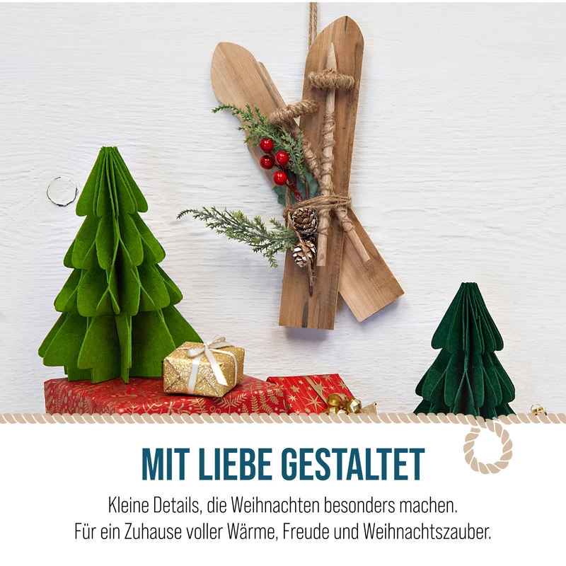 Ski Weihnachtsanhänger Holz mit Juteschleife ca. 14 x 28 cm