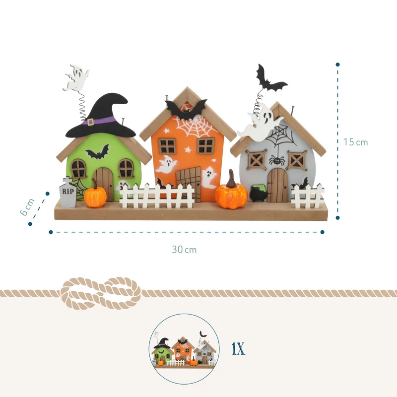 Halloween Aufsteller Holz mit drei Häusern ca. 30 x 15 cm