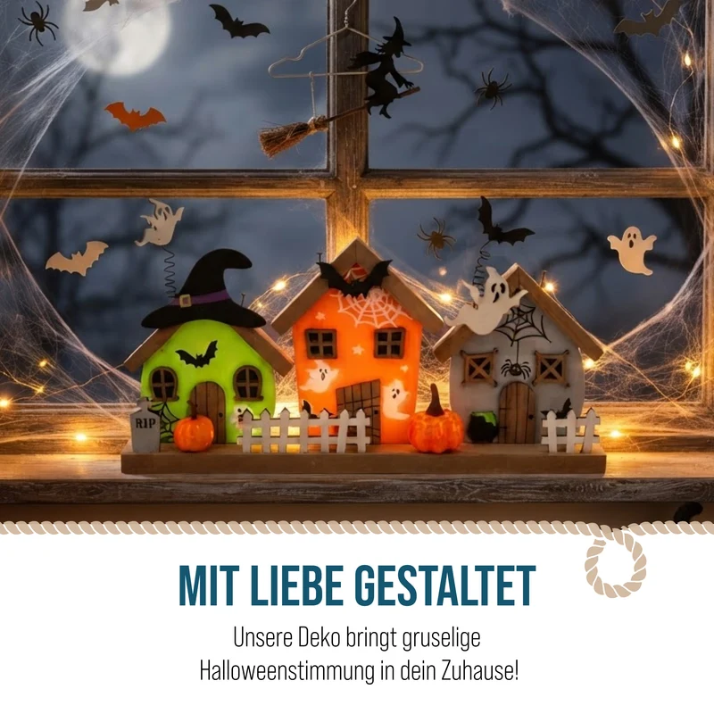 Halloween Aufsteller Holz mit drei Häusern ca. 30 x 15 cm