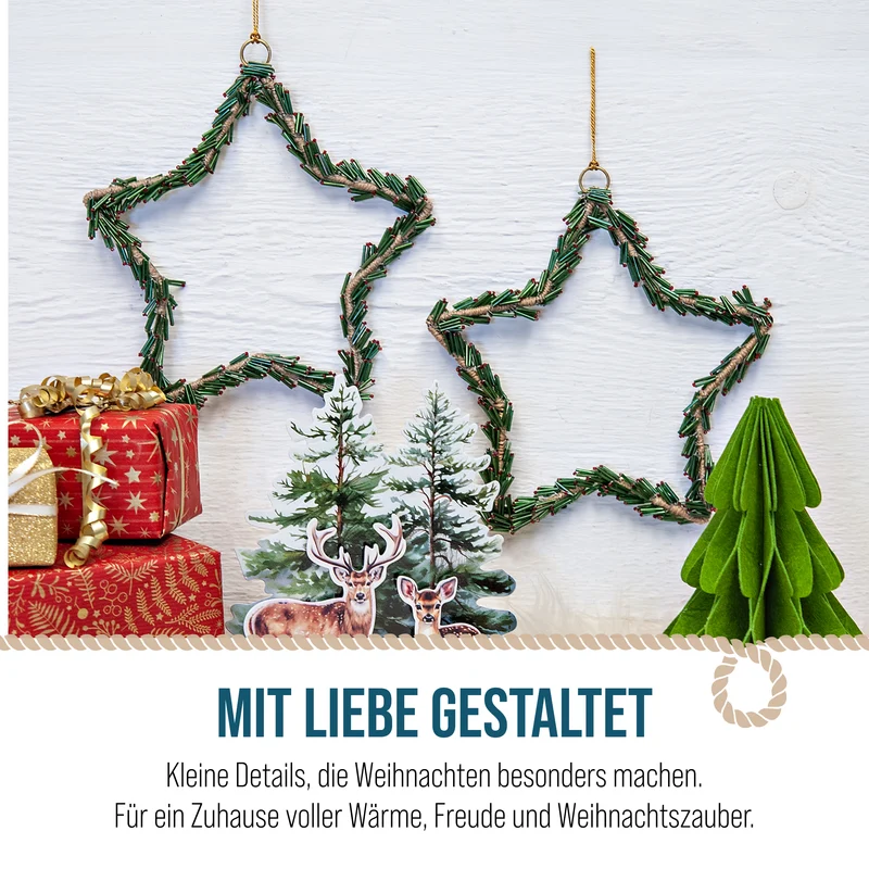 2er Set Weihnachtsanhänger Stern Glasperlen ca. 15 cm grün rot