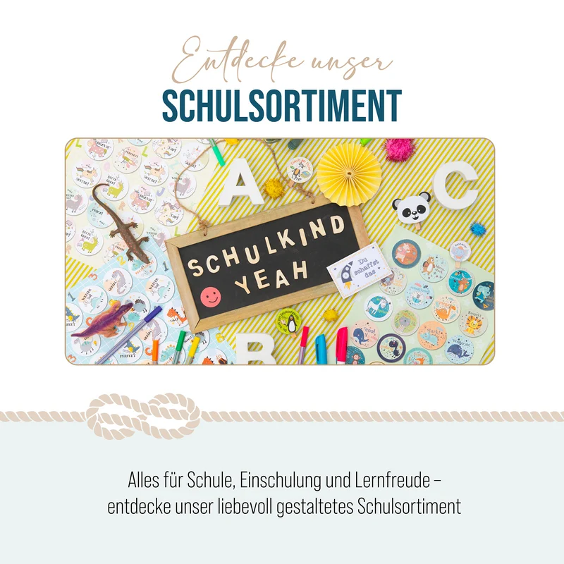 Geschenktüten zur Einschulung „Endlich Schulkind“ – 3er-Set mit Anhängern