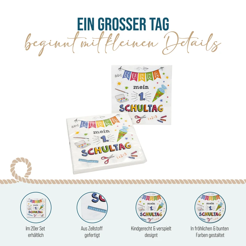 Servietten Hurra mein 1. Schultag 20er Set 16 x 16 cm