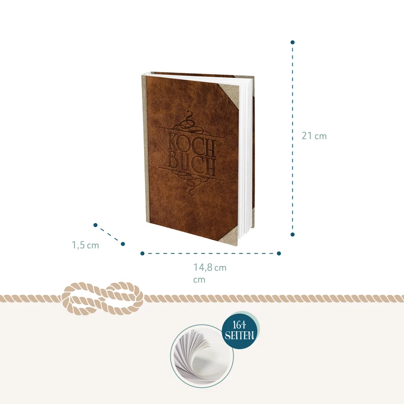 Rezeptbuch A5 zum Selberschreiben, Hardcover in Leder-Optik