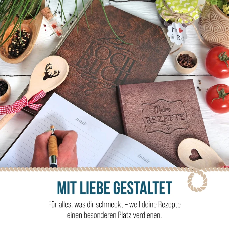 Rezeptbuch A5 zum Selberschreiben, Hardcover in Leder-Optik