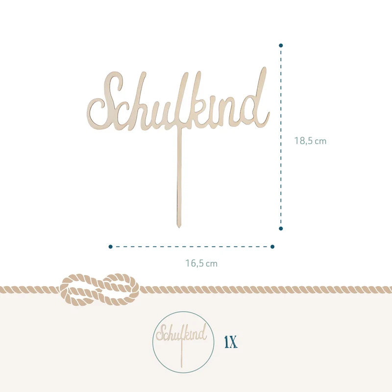 Cake Topper „Schulkind“ aus Holz – Tortendeko zur Einschulung
