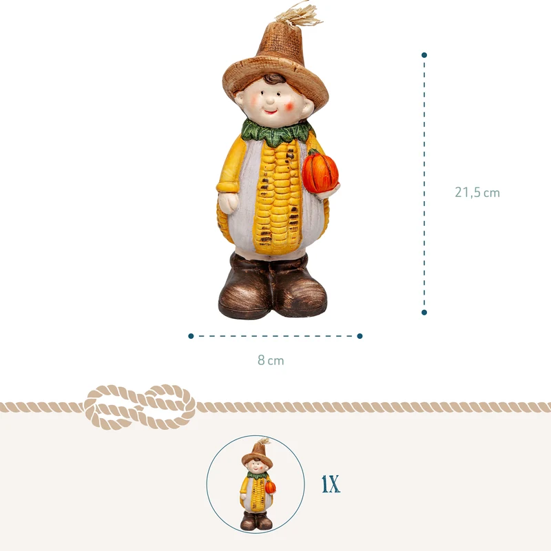 Dekofigur Maiskind mit Kürbis – Herbstdeko aus Keramik 21 cm