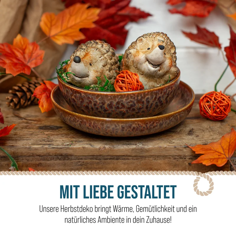 Igelfiguren Herbstdeko 2er Set in Brauntönen für Tisch & Kommode