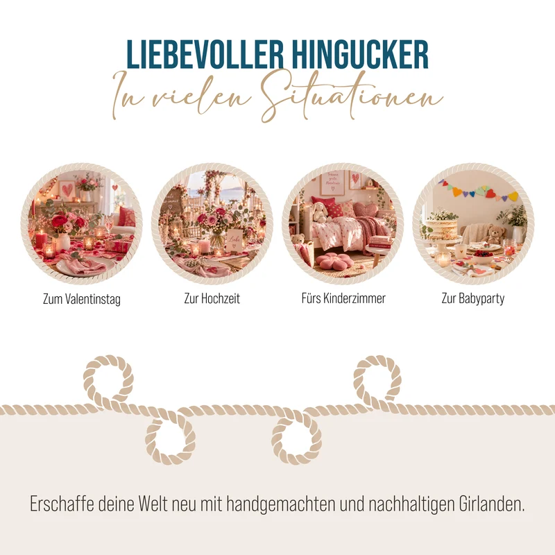 Bunte Herzgirlande in Herzen in zwei Größen, mehrfarbig, 4-7 cm