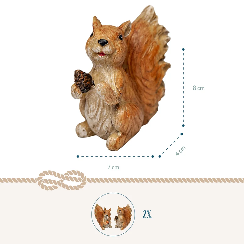 2er Set Eichhörnchen Figuren – Herbstdeko in Naturoptik