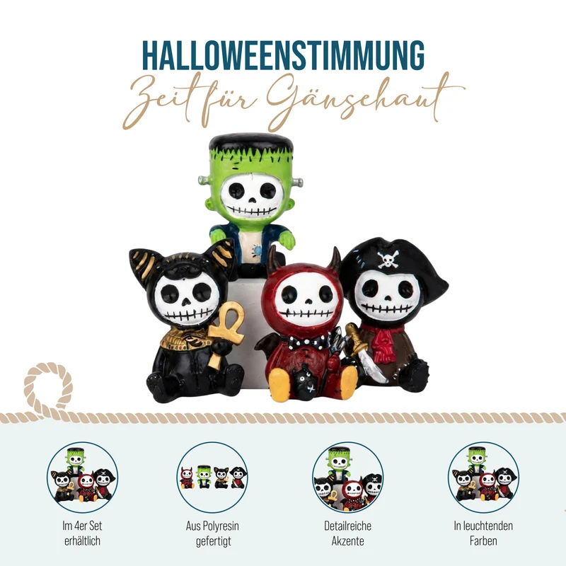 Halloween Dekofiguren 4er Set – Monster ca. 8 × 6 cm