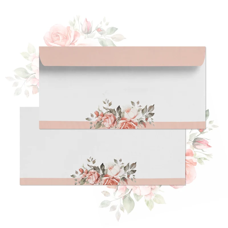 Briefumschläge DIN lang mit Rosen rosa weiß – 25er-Set