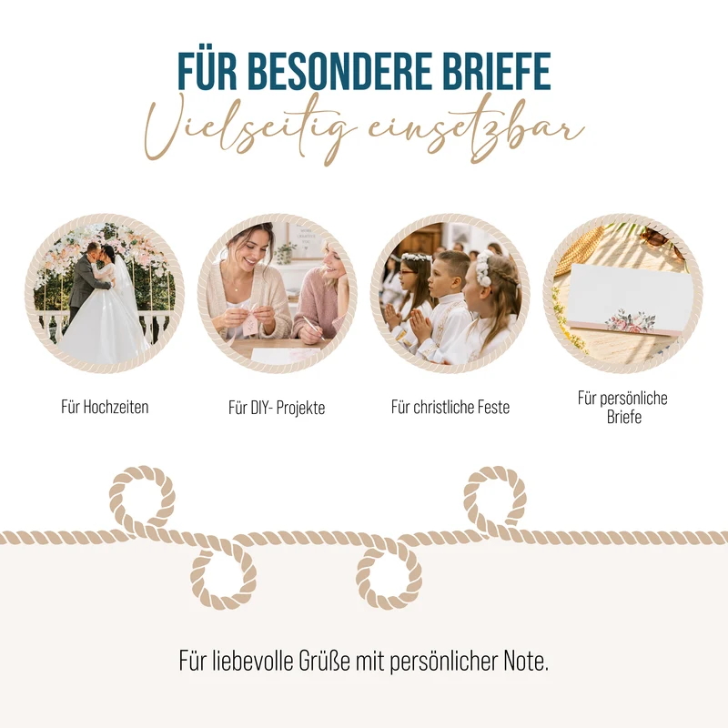 Briefumschläge DIN lang mit Rosen rosa weiß – 25er-Set