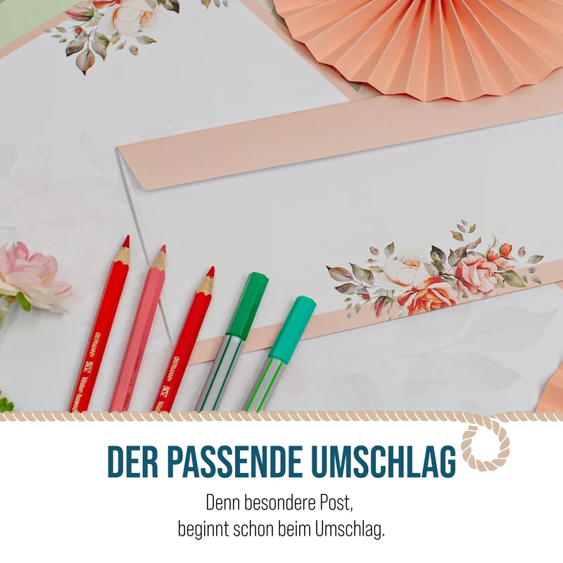 Briefumschläge DIN lang mit Rosen rosa weiß – 25er-Set