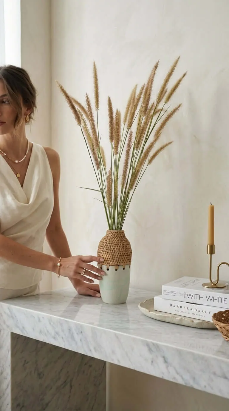 RA NI Ceramic and Handwoven Seagrass Vase
