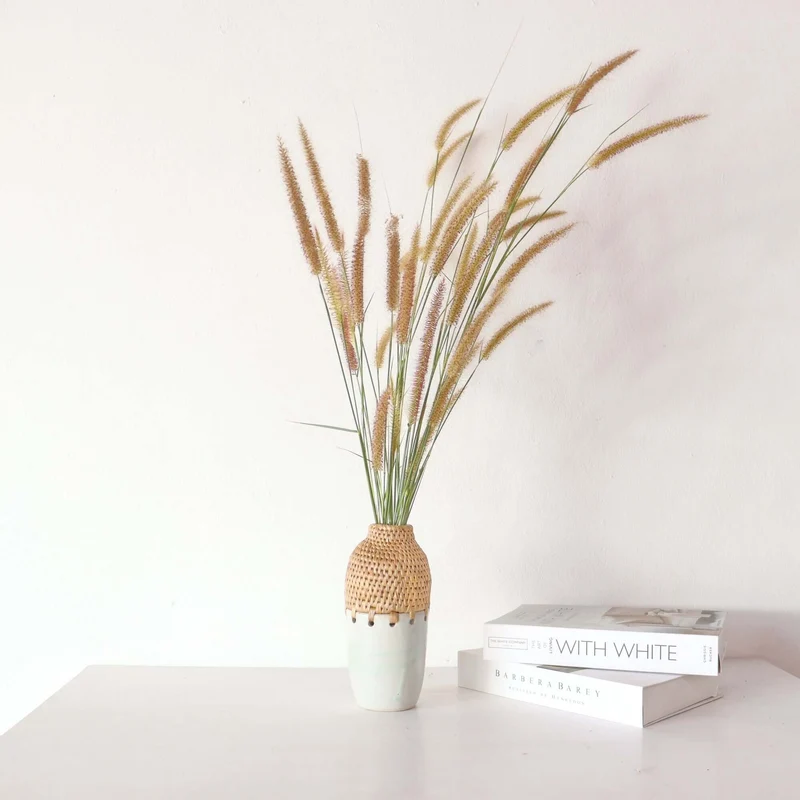 RA NI Ceramic and Handwoven Seagrass Vase