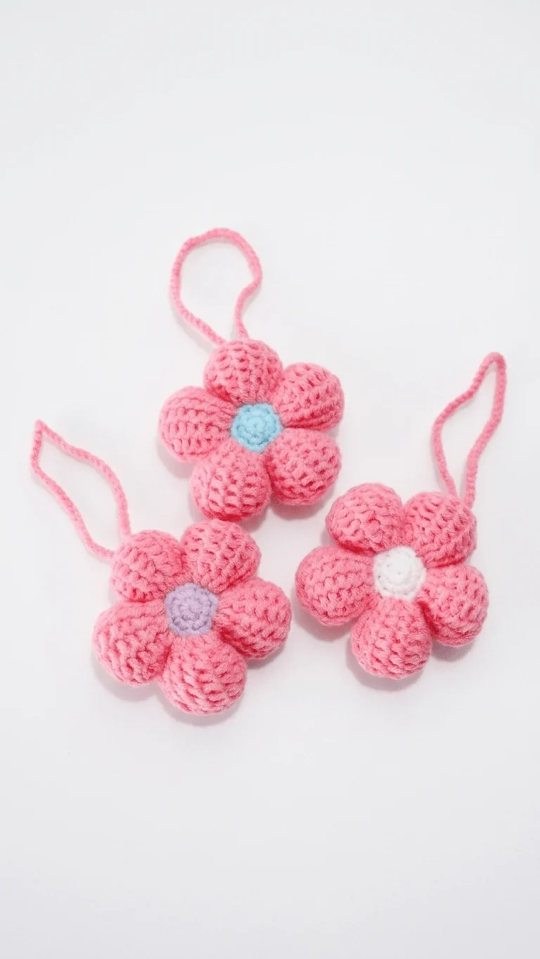 Crochet-Flower Charm - Pink & White, Purple,Light blue