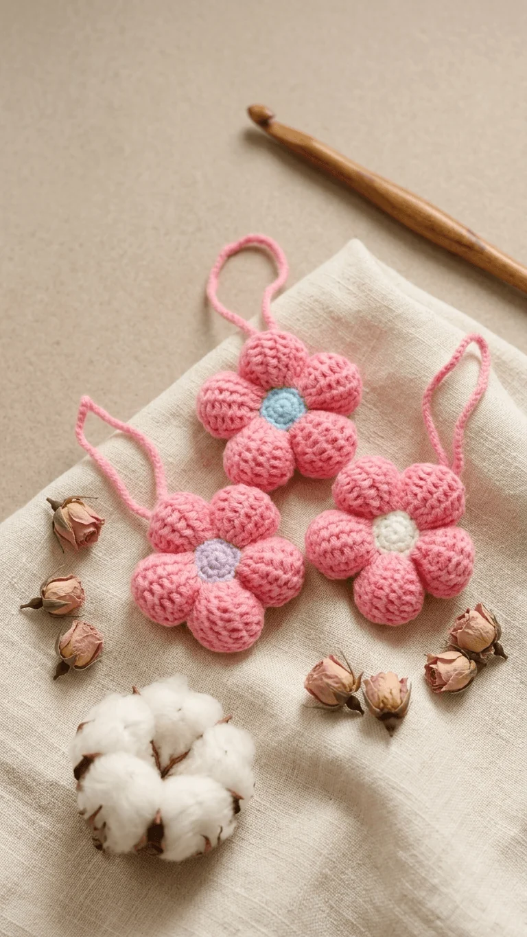 Crochet-Flower Charm - Pink & White, Purple,Light blue