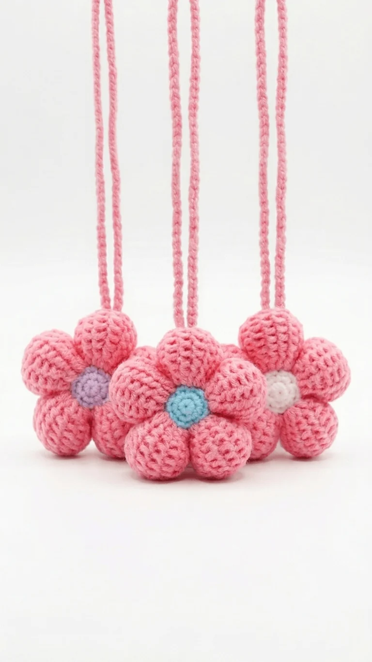 Crochet-Flower Charm - Pink & White, Purple,Light blue
