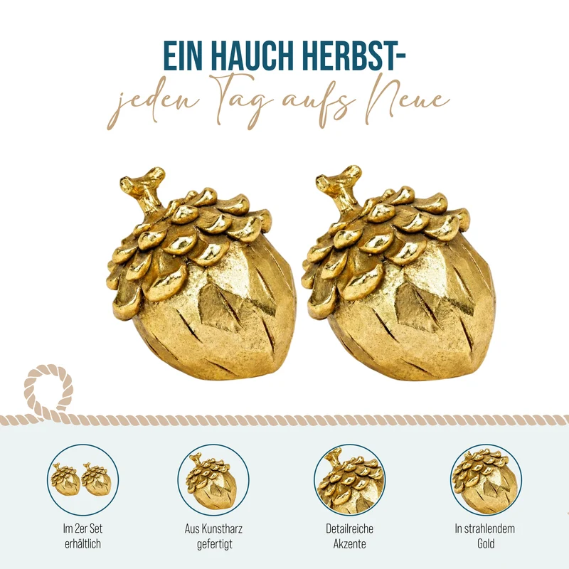 2er Set Eichelnuss-Figuren in Gold, ca. 9 x 9 x 9 cm