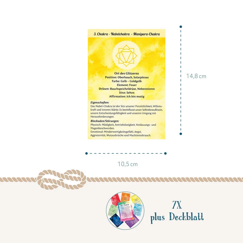 7 Chakra Karten Set mit Erklärungskarte DIN A6 – 8 Karten