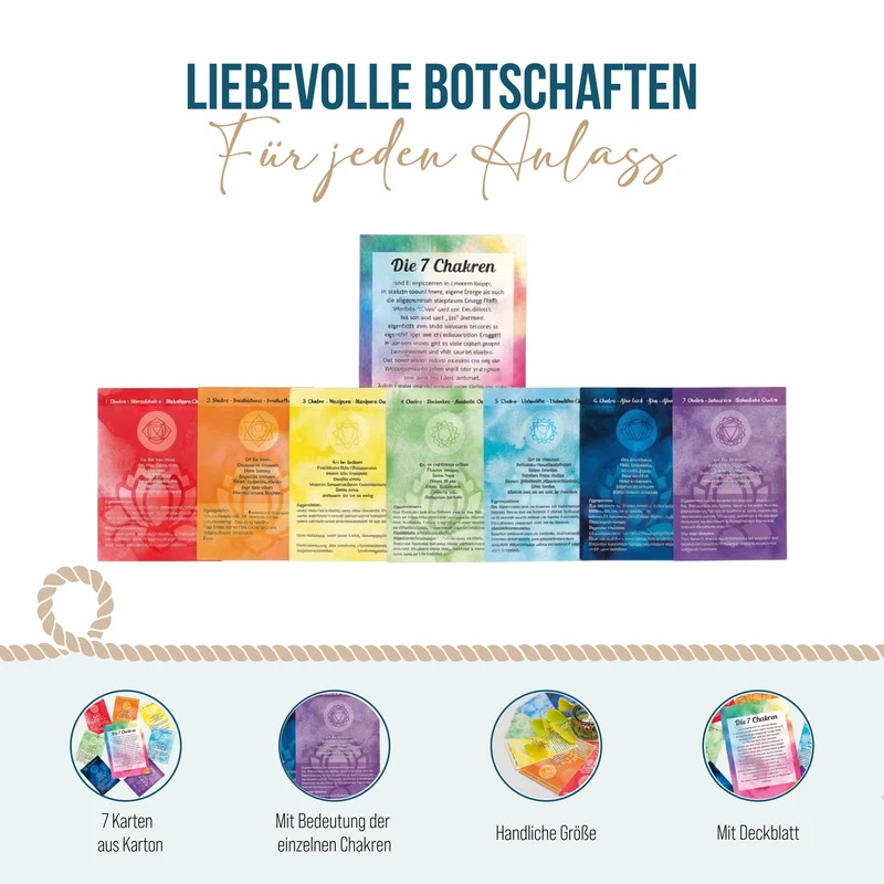 7 Chakra Karten Set mit Erklärungskarte DIN A6 – 8 Karten